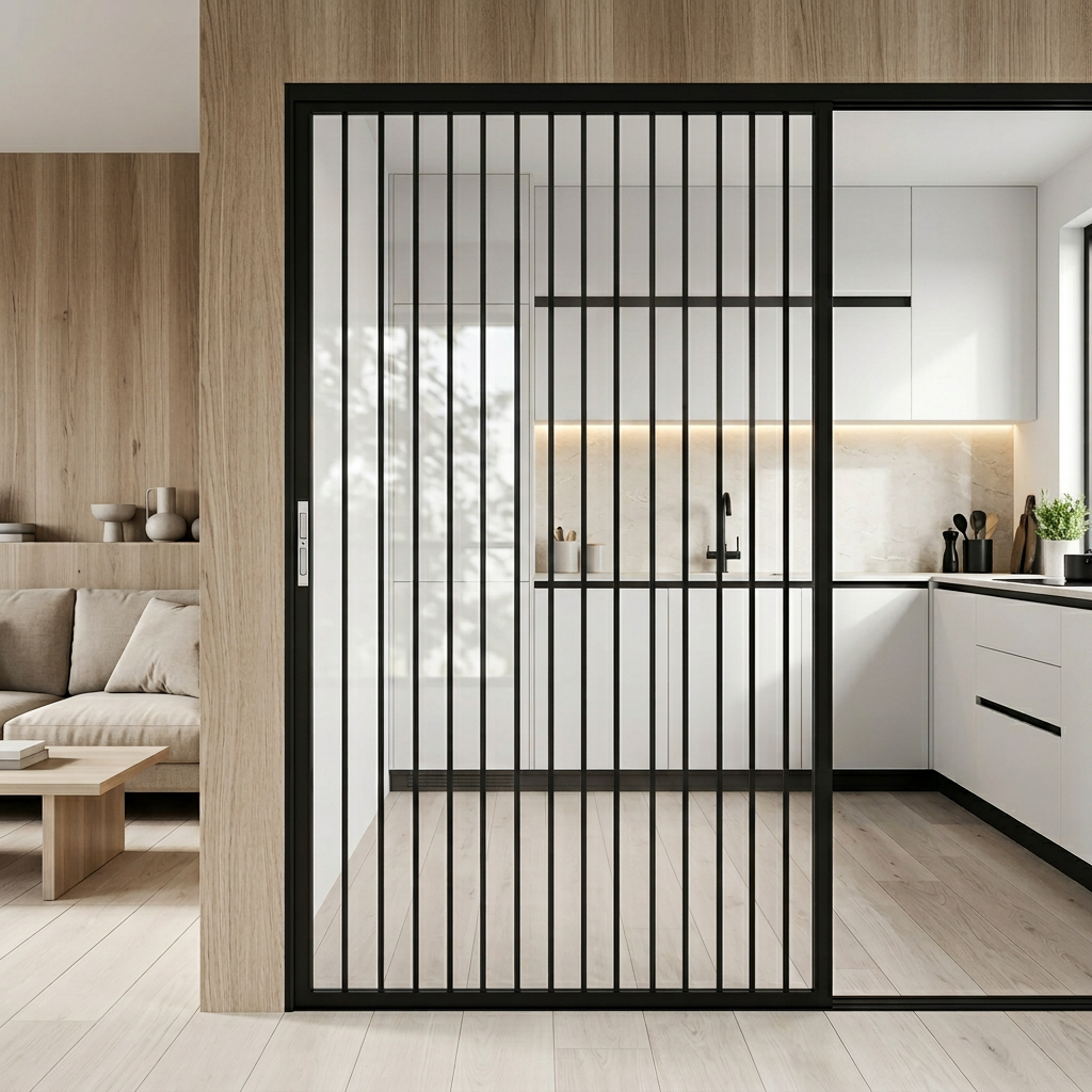 Aluminum & PVC Frame Clear Acrylic Sliding Folding Retractable Partition Door for Kitchen Staircase Outdoor Use