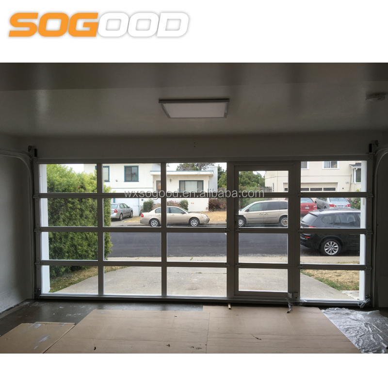 8x7 Frosted Tempered Glass Pocket Doors with Thermal Insulation Modern Garage Overhead Door Accessories