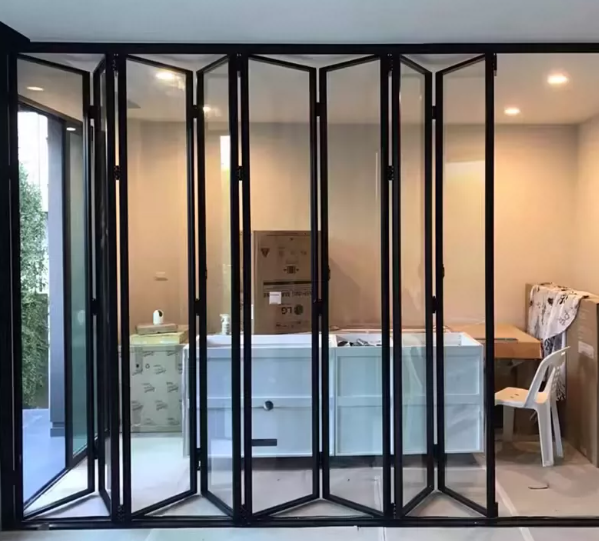 Extremely Narrow Glass Door Folding Door Black Sliding Door Aluminum Alloy Hanging Rail Movable Partition