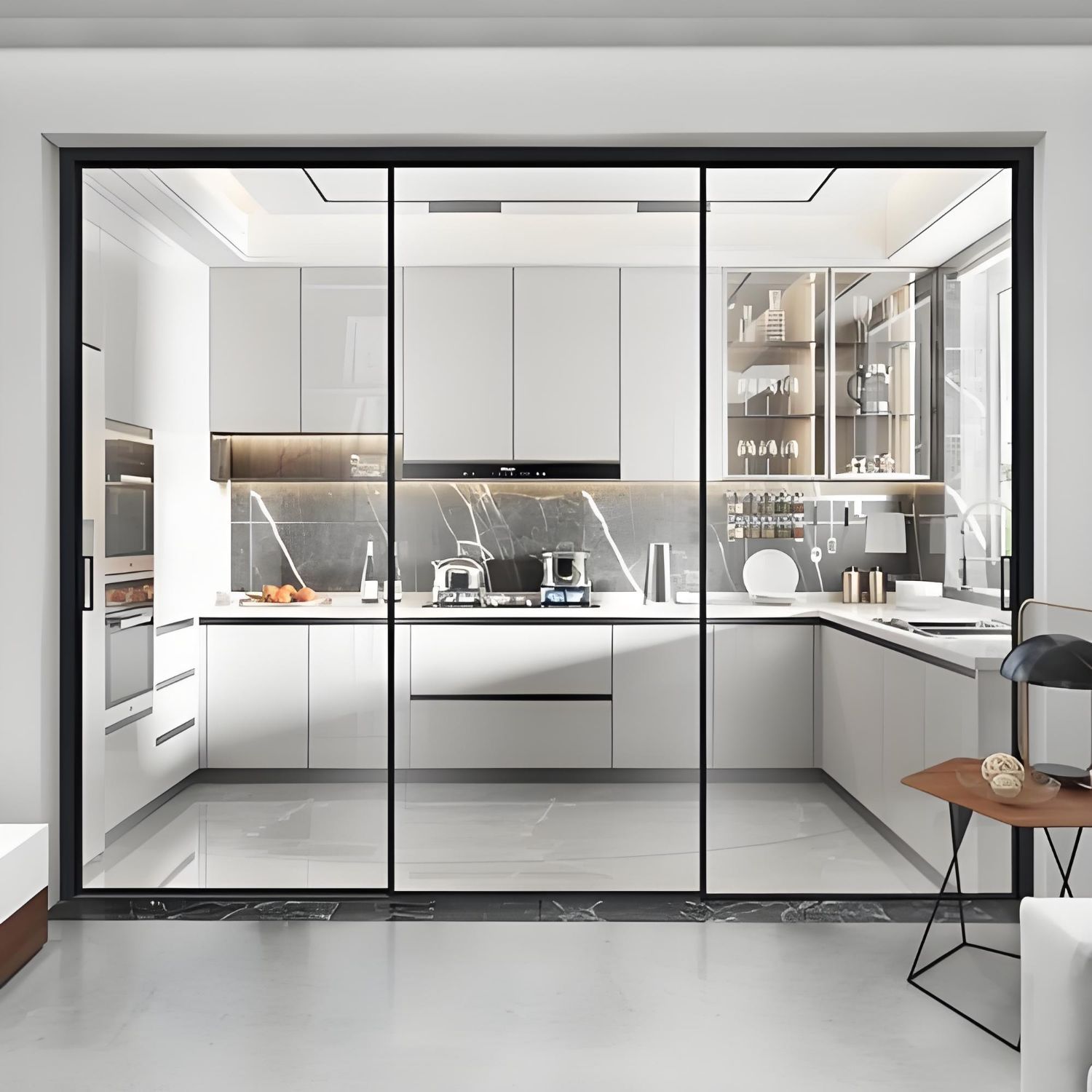 Aluminum Sliding Door Double Glazing Tempered Glass Waterproof Soundproof Two-Track Interior Modern Design Wine Cellar Hotel