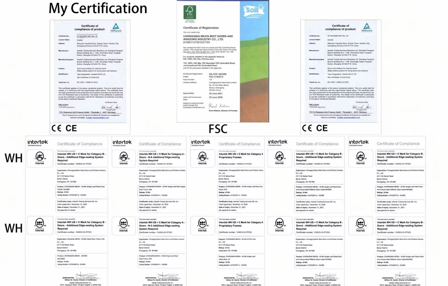 International Quality and Safety Certifications - CE UL WHI FSC