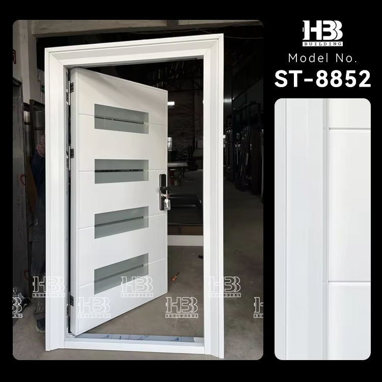 Modern Grey Design Prehung Aluminum Front Doors Waterproof Glass Inserted Metal For Villa Exterior Applications