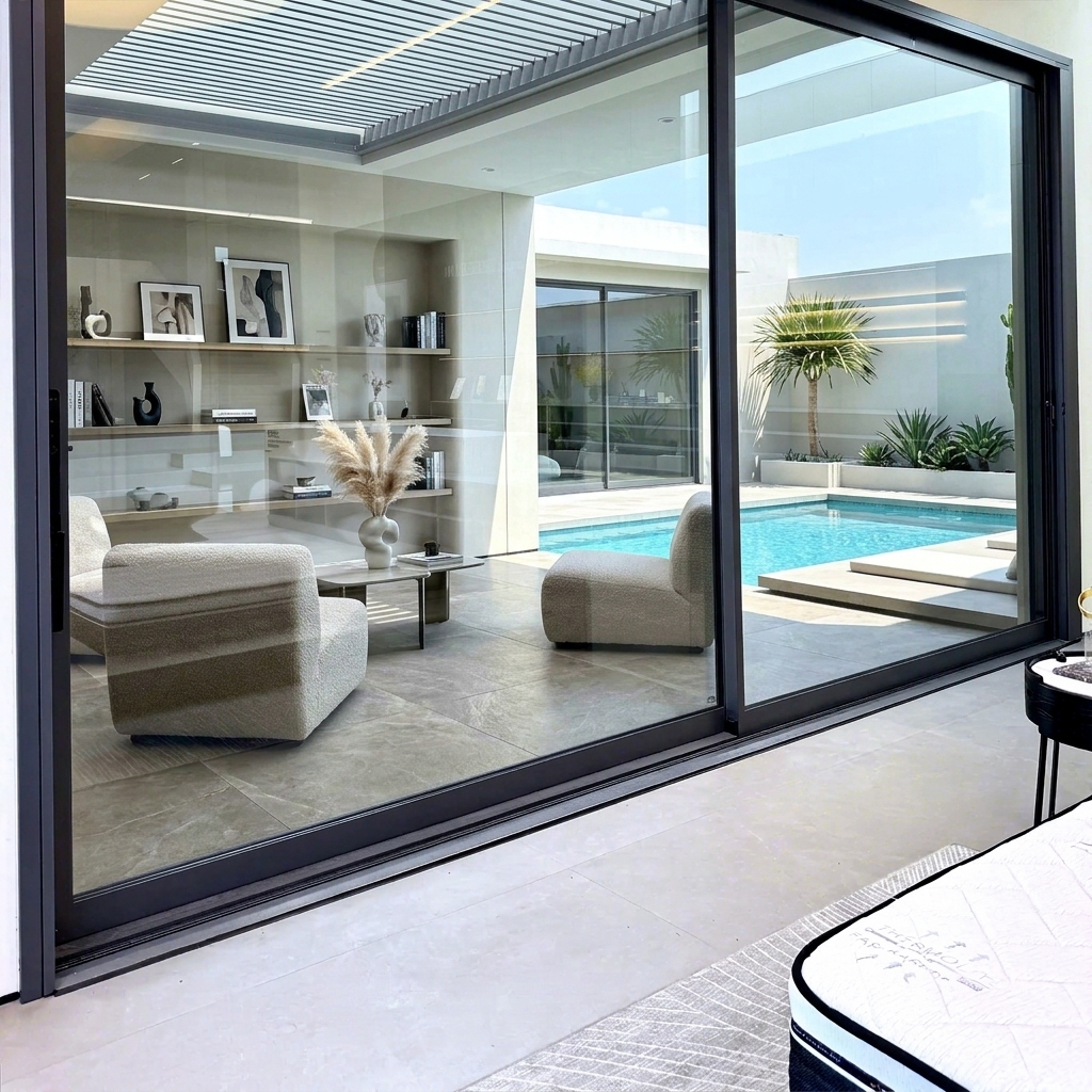 Deezon AS2047 Thermal Break Sliding Patio Doors Double Glazed Tempered Glass For Garden Exterior Use Aluminum Alloy Construction