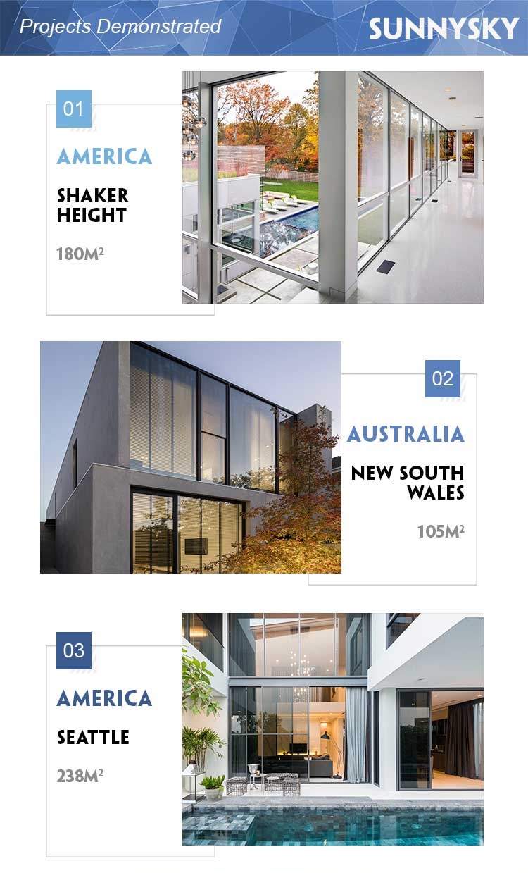 Sunnysky NFRC Customizable Etched Glass Windows Aluminum Clad Wood Bevelled Glass Window and Door