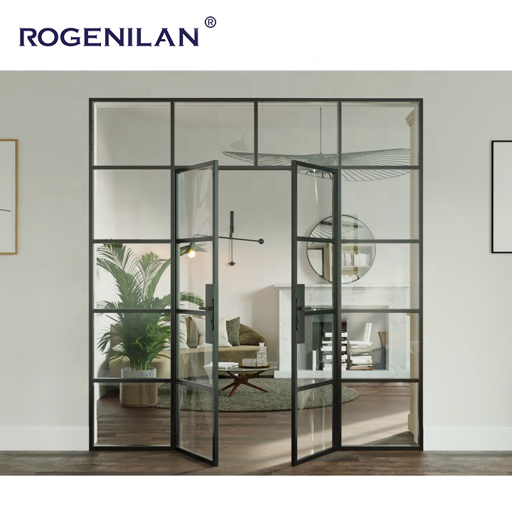 Residential Crittall Door Interior Partition Aluminum Tempered Glass French Door Grilles Entry Casement Doors
