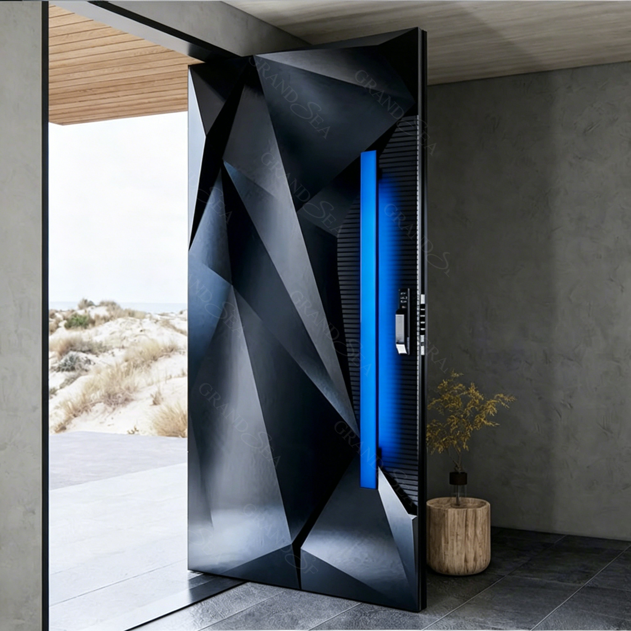 Luxury American Design 3D Entrance Door Exterior Security Front Pivot Door Modern Entry Wooden Aluminum Security Door For Villa