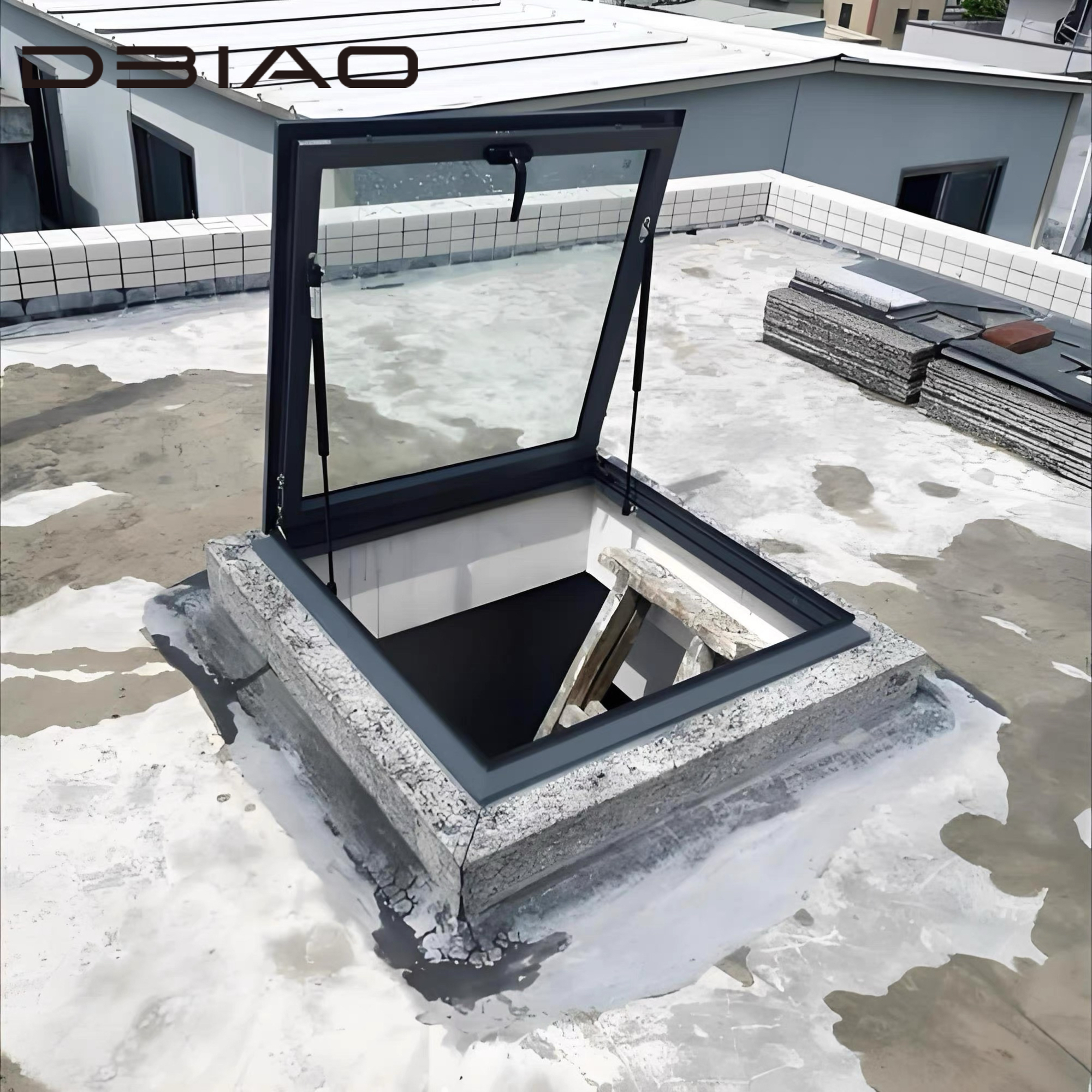 Modern Manual Vertical Swing Vent Skylight Double Insulated Tempered Glass Aluminum Frame Soundproof Bright Basement Roof Window