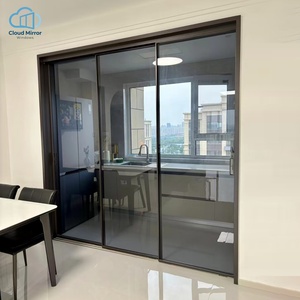 Ultra Slim Aluminium Interior Folding Doors Tinted Grey Tempered Glass