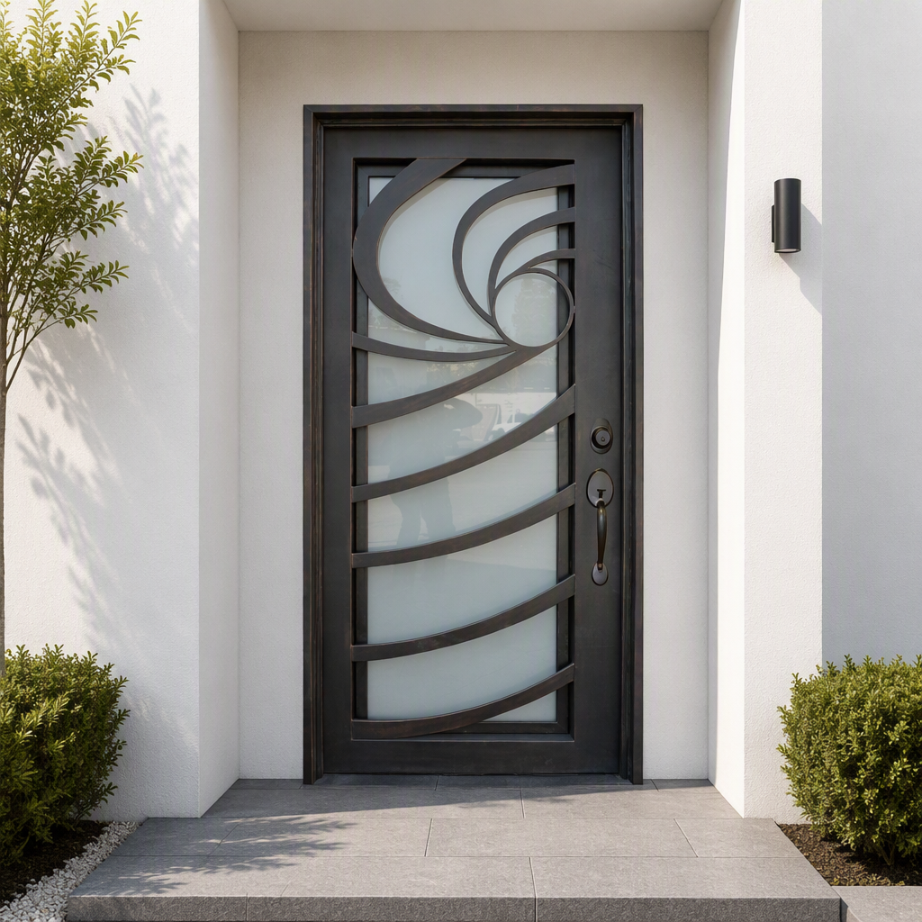 Anti-Theft Steel Geometry Doors Exterior Double Front Entry Door Thermal Insulation Insulated Glass Southwestern Design Villa