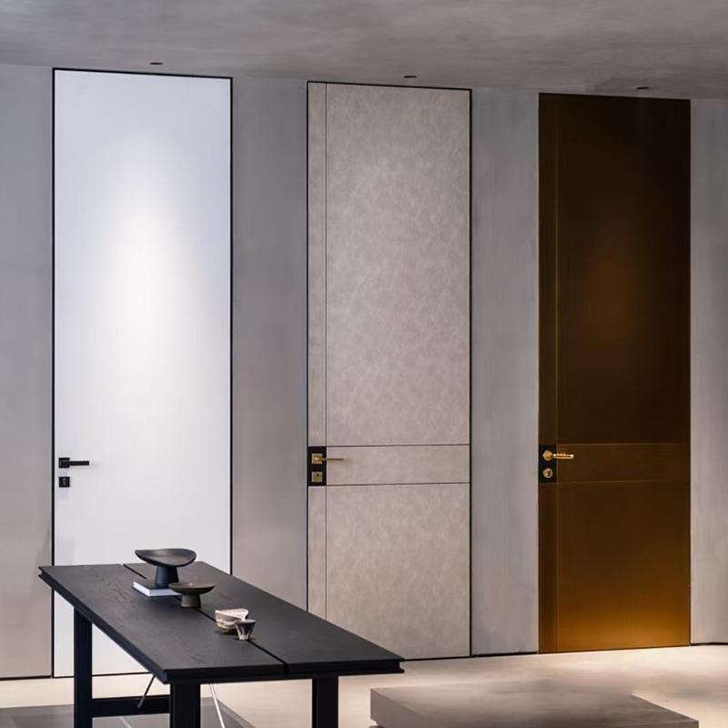 Premium Luxury Fire Rated Frameless Hidden Leather Finish Aluminium Interior Door for High-End Residential Project