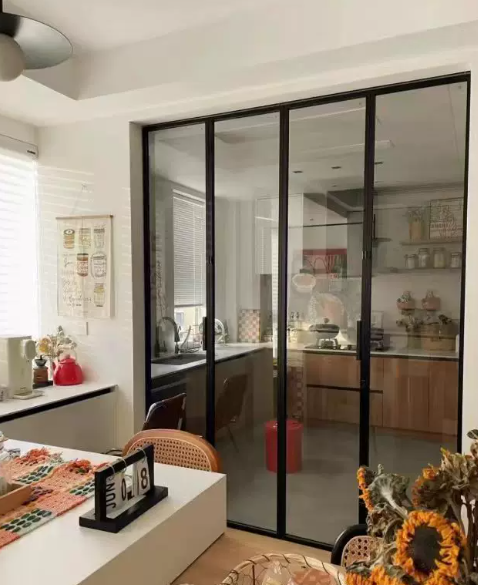 Extremely Narrow Glass Door Folding Door Black Sliding Door Aluminum Alloy Hanging Rail Movable Partition