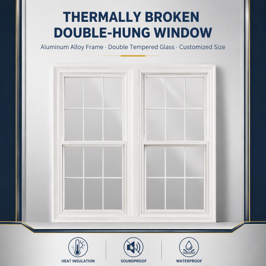 Thermally Broken Vertical Single-hung Windows Modern Grill Heat Insulation Double-hung Windows for Houses
