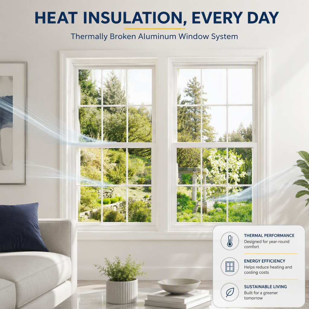 Thermally Broken Vertical Single-hung Windows Modern Grill Heat Insulation Double-hung Windows for Houses