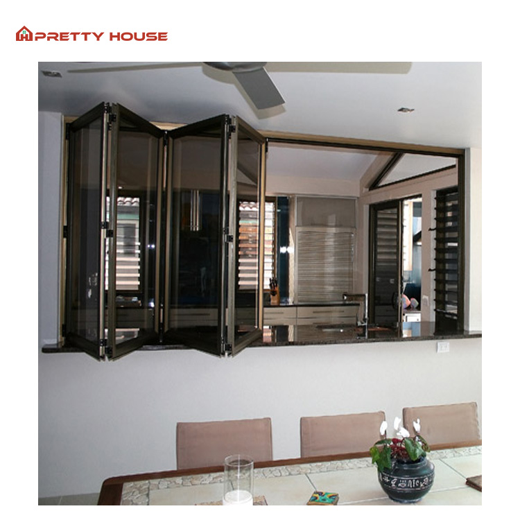 NFRC Thermal Break Aluminum Bi Folding Window Custom Soundproof Accordion Sliding Glass Windows and Doors