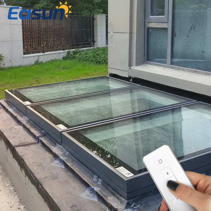 Electric Hinged Top Hung Skylight with Flashing Kit Aluminum Pitched Roof Window for Asphalt Shingle Roof Loft Vent