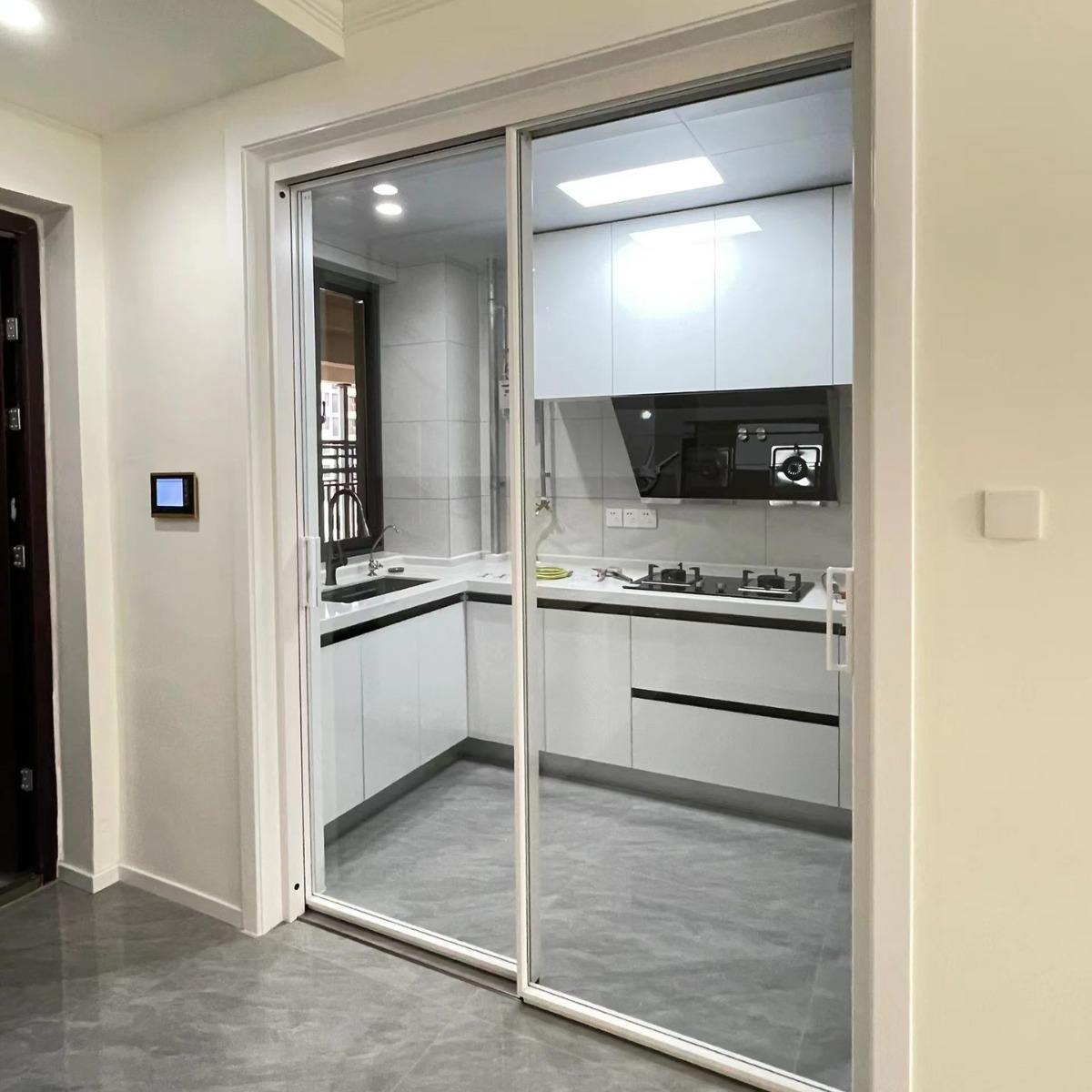 Modern Customized Commercial Tempered Aluminum Alloy Slide Pocket Doors Custom Color Waterproof Glass Stacking Sliding Kitchen