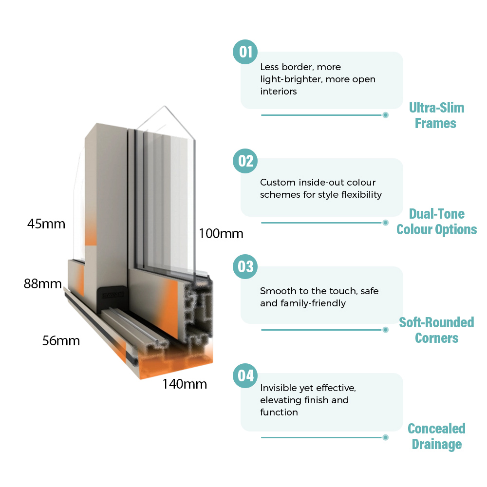 Customized Modern Heavy Duty Aluminum Lift and Slide Door Integrated Screen Double Glazing Tempered Glass Sayyas Windows