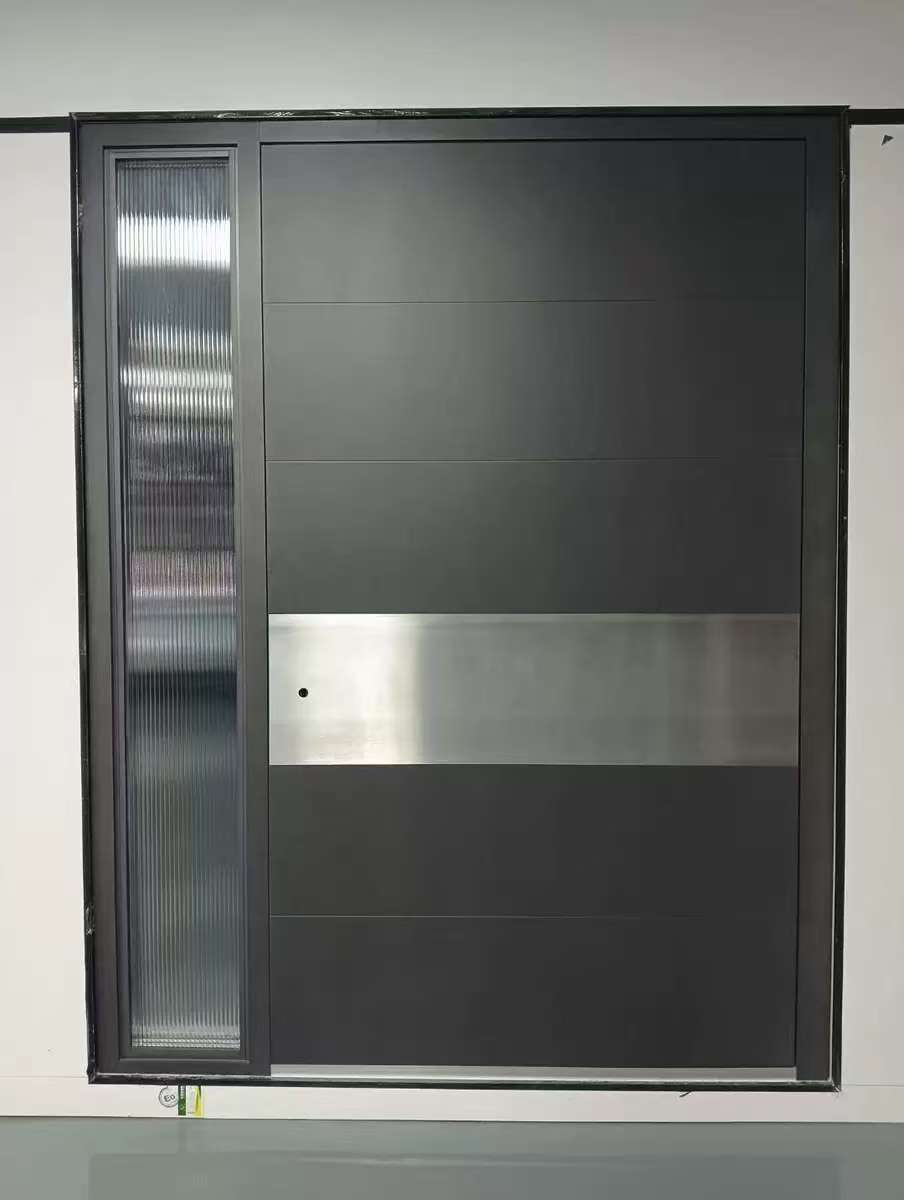 Modern Pivot Door Anti-Theft Minimalist Aluminum Finished Entry for Apartment and Villa Outdoor Use