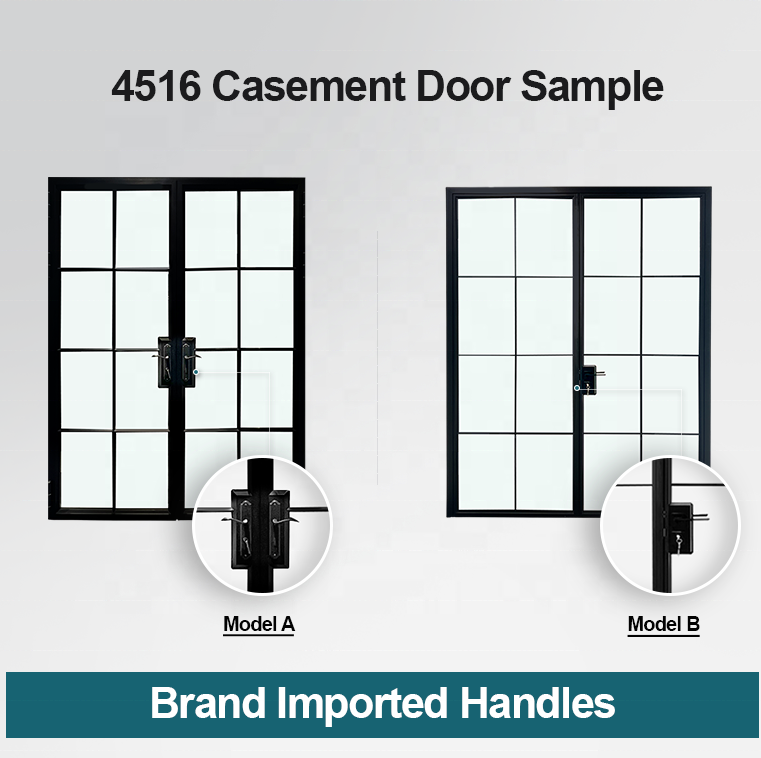 Zekin Black Grill Entrance Swing Doors French Door Aluminum Tempered Glass Casement Entry Door for Interior