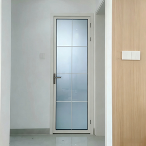 Aluminum Bathroom Door Frosted Tempered Glass Waterproof Moisture Proof Swing Interior Slim Frame Hotel Villa