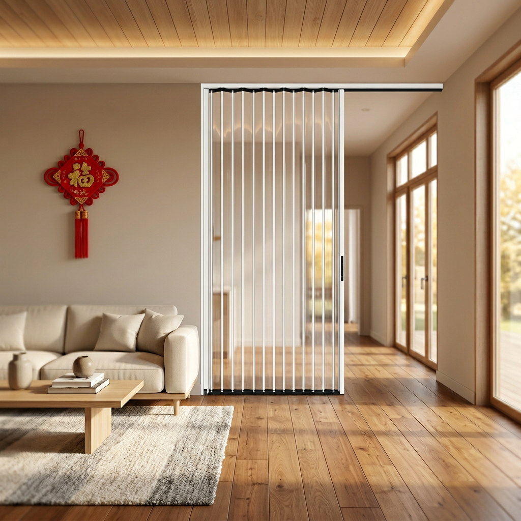 Aluminum & PVC Frame Clear Acrylic Sliding Folding Retractable Partition Door for Kitchen Staircase Outdoor Use