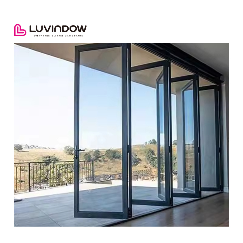 Luvindow Patio Double Glass Exterior Accordion Folding Door Residential Aluminium Bifold Doors