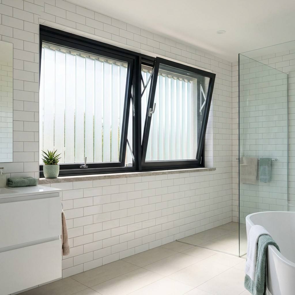 Modern Aluminum Louver Awning Window Vertical Swing Top Hung Ventilation Double Glazed Glass Waterproof Exterior Basement