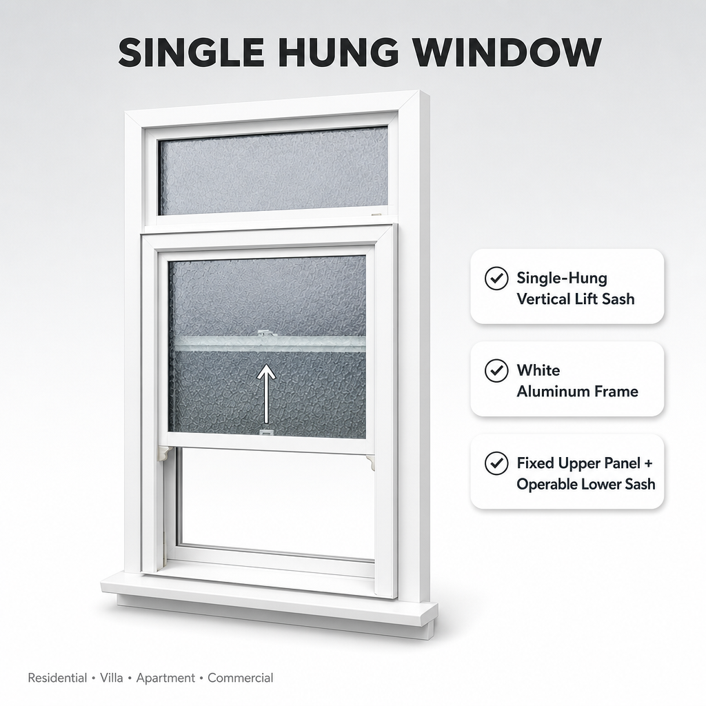 White Aluminum Single Hung Window Vertical Sliding Triple Glazed Custom Residential for Home Wholesale Factory Direct