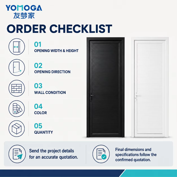 ODM Aluminum Louver Door Bathroom Interior Hinged Door With Modern Slim Profile