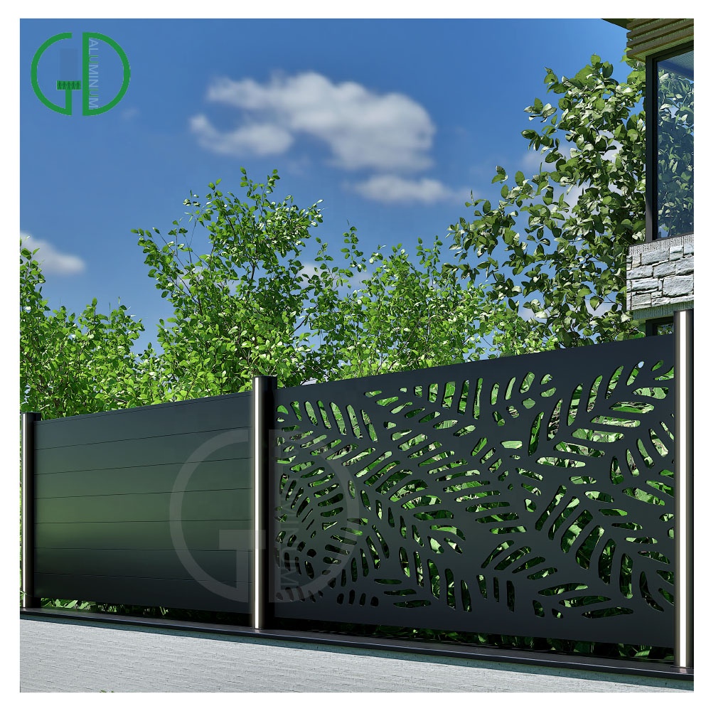 GD LED Light Fence Custom Aluminium DIY Black Modern Balcony Pool Garden Door 6X8 Profile 90cm Laser Cut Privacy Panel