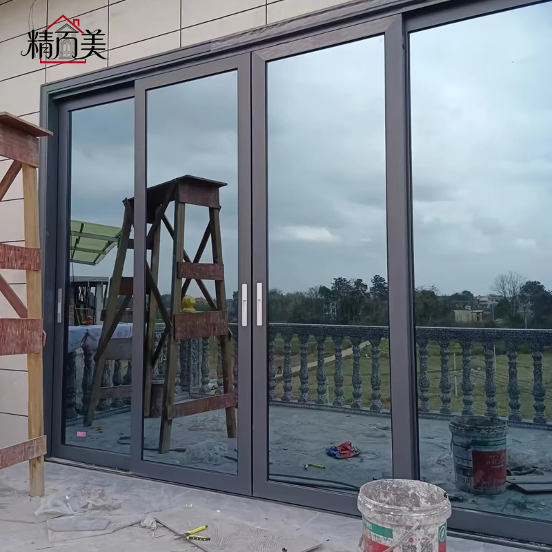Windproof Sliding Door With High Strength Thermal Break Aluminum Frame and Double Tempered Glass Modern Apartment Interior