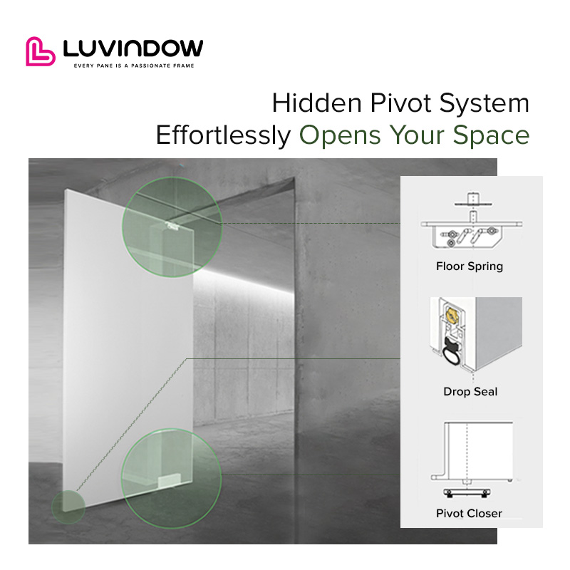 Modern Pivot Aluminum Door Glass Front Villa Entry US Made Thermal Break Energy Efficient