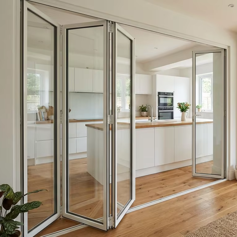 Modern Waterproof Aluminum Alloy Foldable Door with Fiberglass Screen 5 Year Warranty for Bedroom Hotel Villa &amp; Supermarket Use