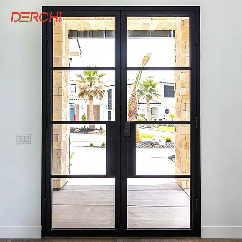DERCHI Light Single Door Wrought Iron Modern Luxury French Door Simple Elegant Design Glass Steel Swing Enter Aluminium Doors