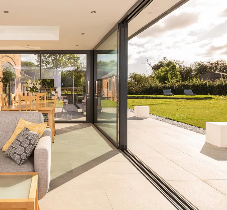 BOCHARM Modern Villa Soundproof Aluminum Thermal Break Insulated Double Tempered Glass Pocket Stack Doors Track Living Room