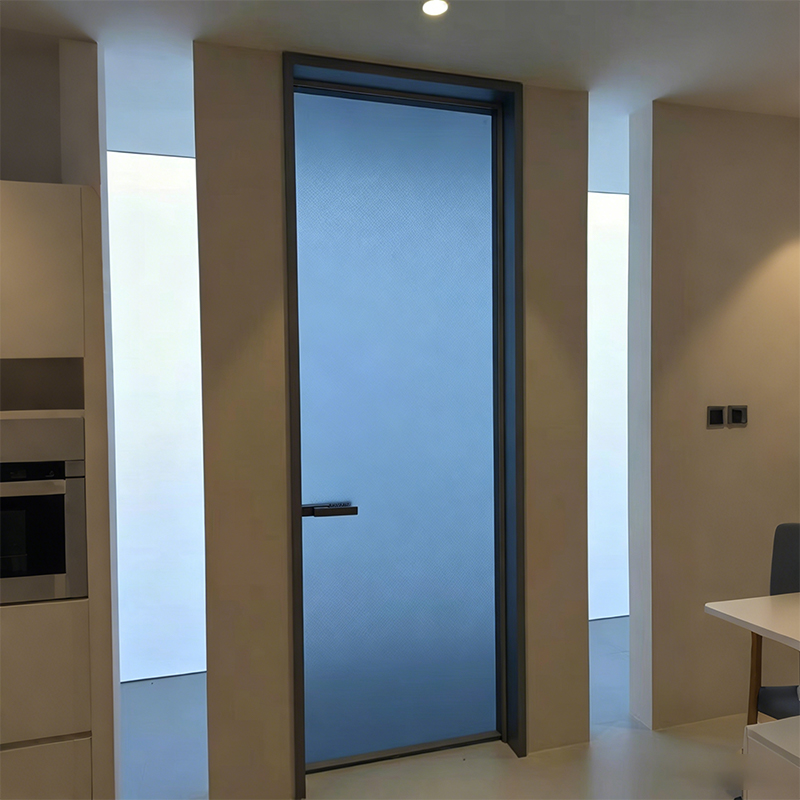 Minimalist Waterproof Custom Size Modern Aluminum Alloy Swing Glass Door Aluminum Frame Interior Door for Apartment Renovation