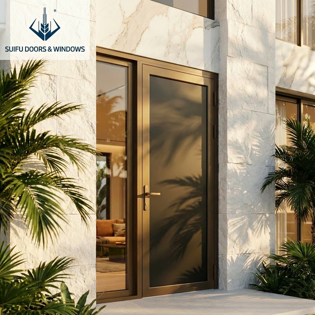 French Style Aluminum Alloy Swing Front Entry Door AS2047 Double Glazed Hurricane Proof Entrance Door