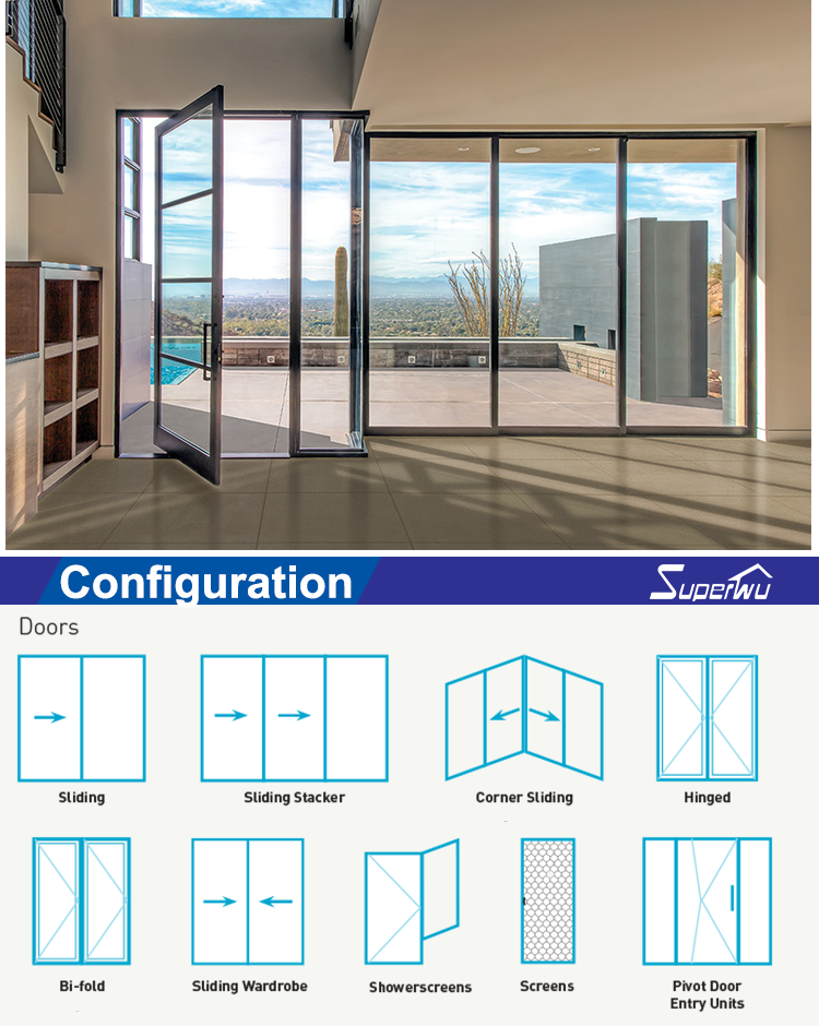 NFRC AS2047 Manual Finished Exterior Safety Impact Entry Doors with Double Glass Aluminium Frame for Bedroom and School