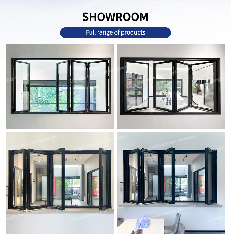 NFRC Thermal Break Aluminum Bi Folding Window Custom Soundproof Accordion Sliding Glass Windows and Doors