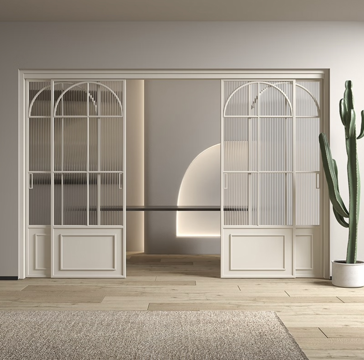 Modern French Design Glass Sliding Pocket Door With Aluminum Frame &amp; Hardware Kit Finished Surface for Mall Application