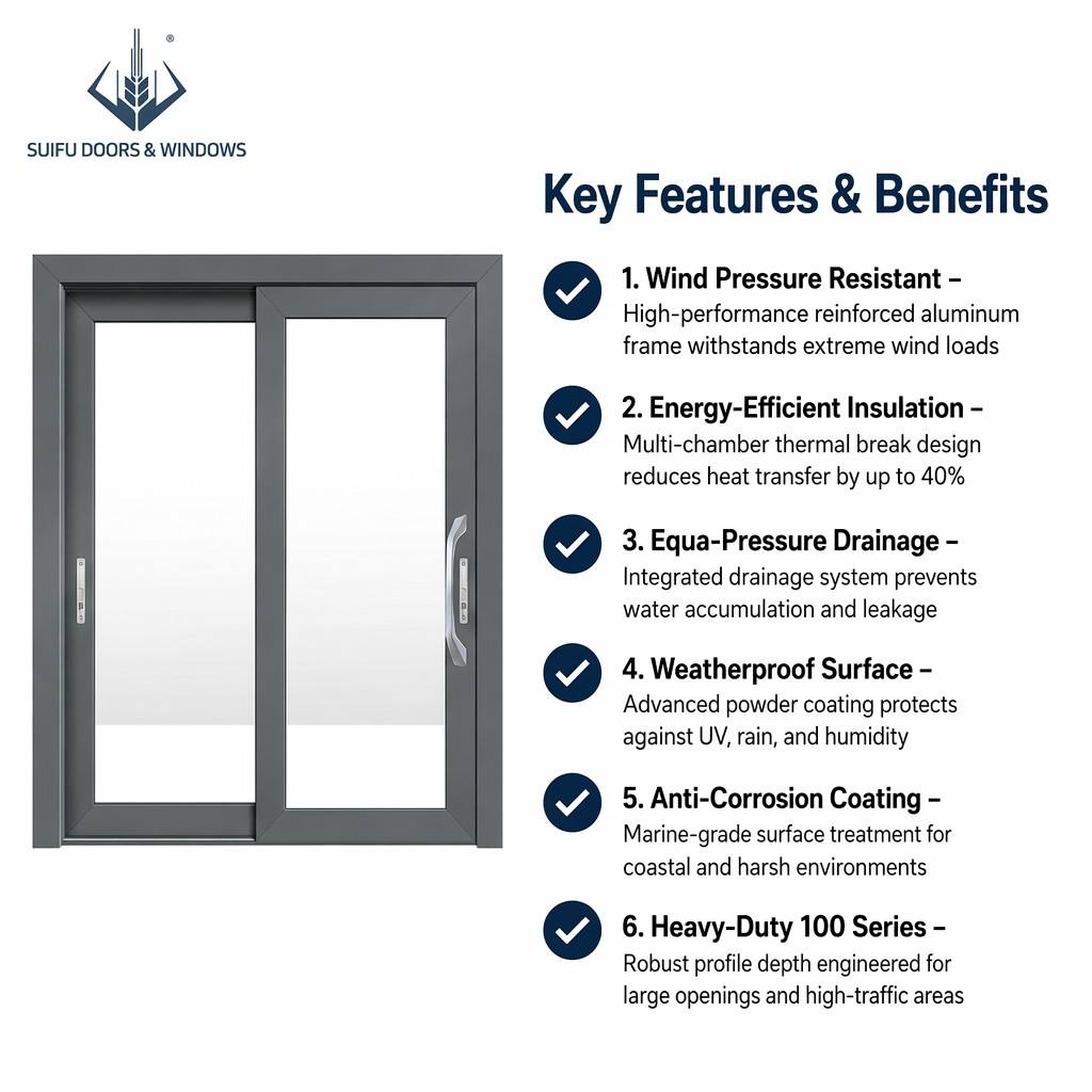 Energy Efficient Aluminum Sliding Patio Door Double Pane Large Custom Multi-Track Commercial Storefront Living Room Noise