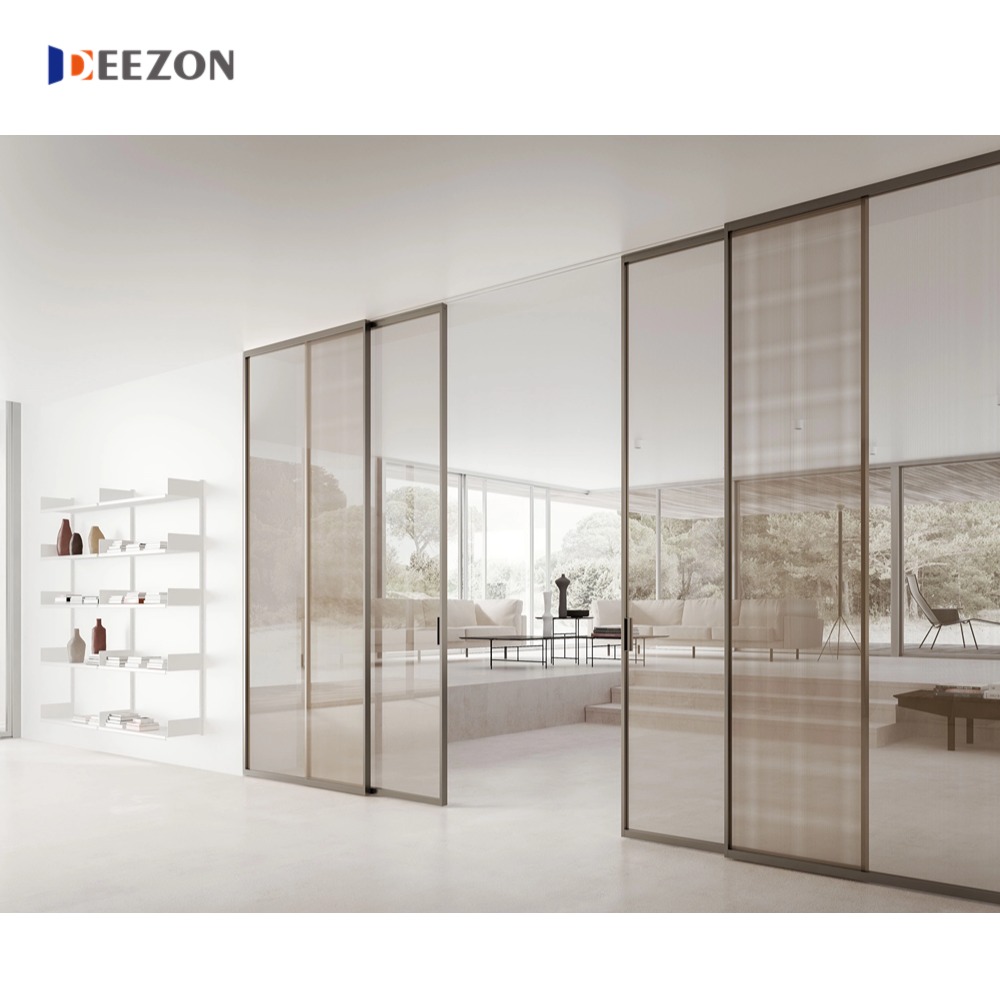 Hidden Track Sliding Door Aluminium Sliding Door Modern Design Door Type Glass Sliding Slim Narrow Frame Door For House