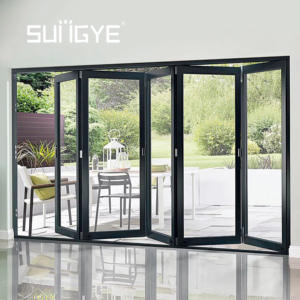 SUNGYE Large Modern Internal Lockable Accordion Sliding Aluminum Bifold Folding Double Glass Patio Doors