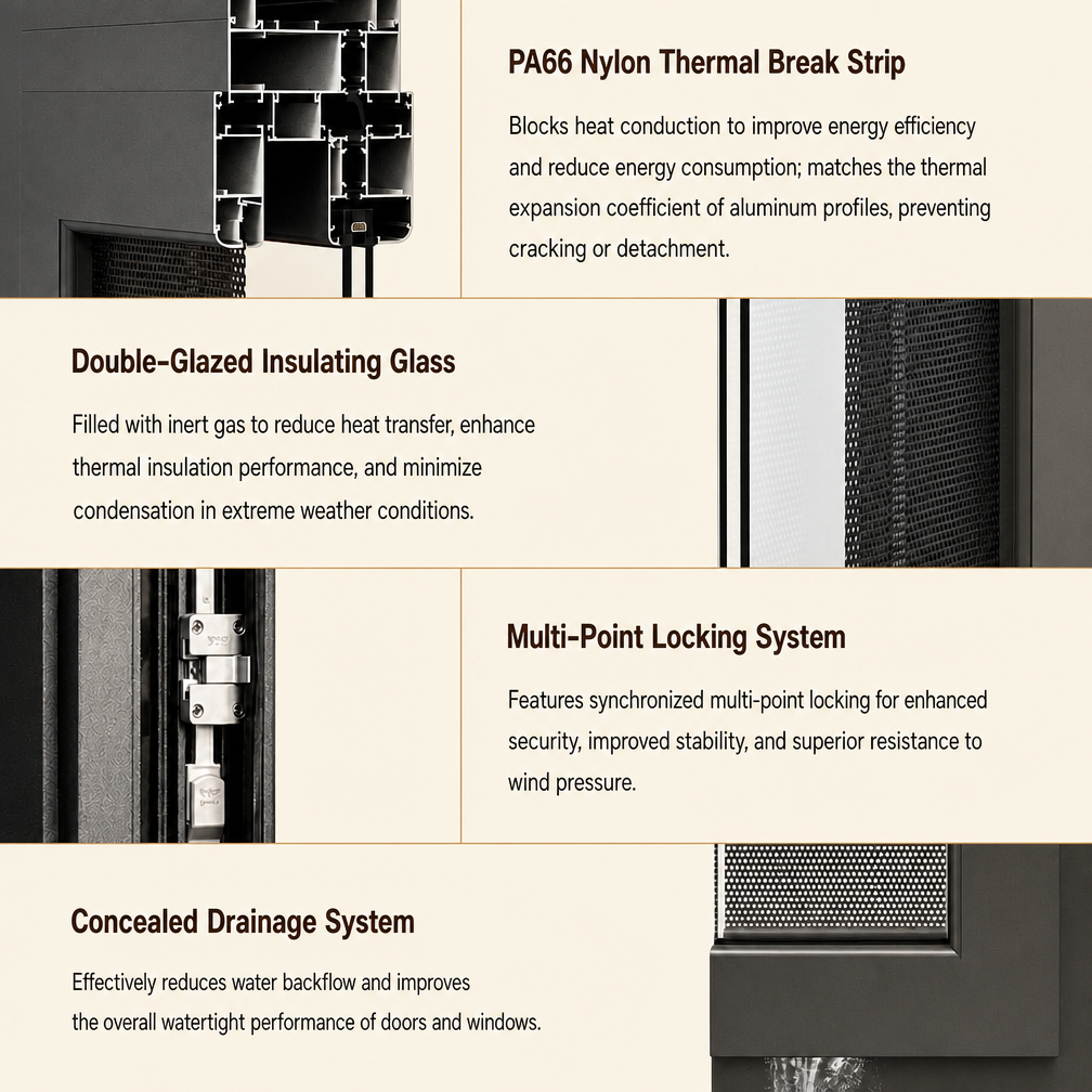 Modern Design Thermal Break Soundproof Double Glass Aluminium Openswing windows for Luxury Residential Villa With Screen Window