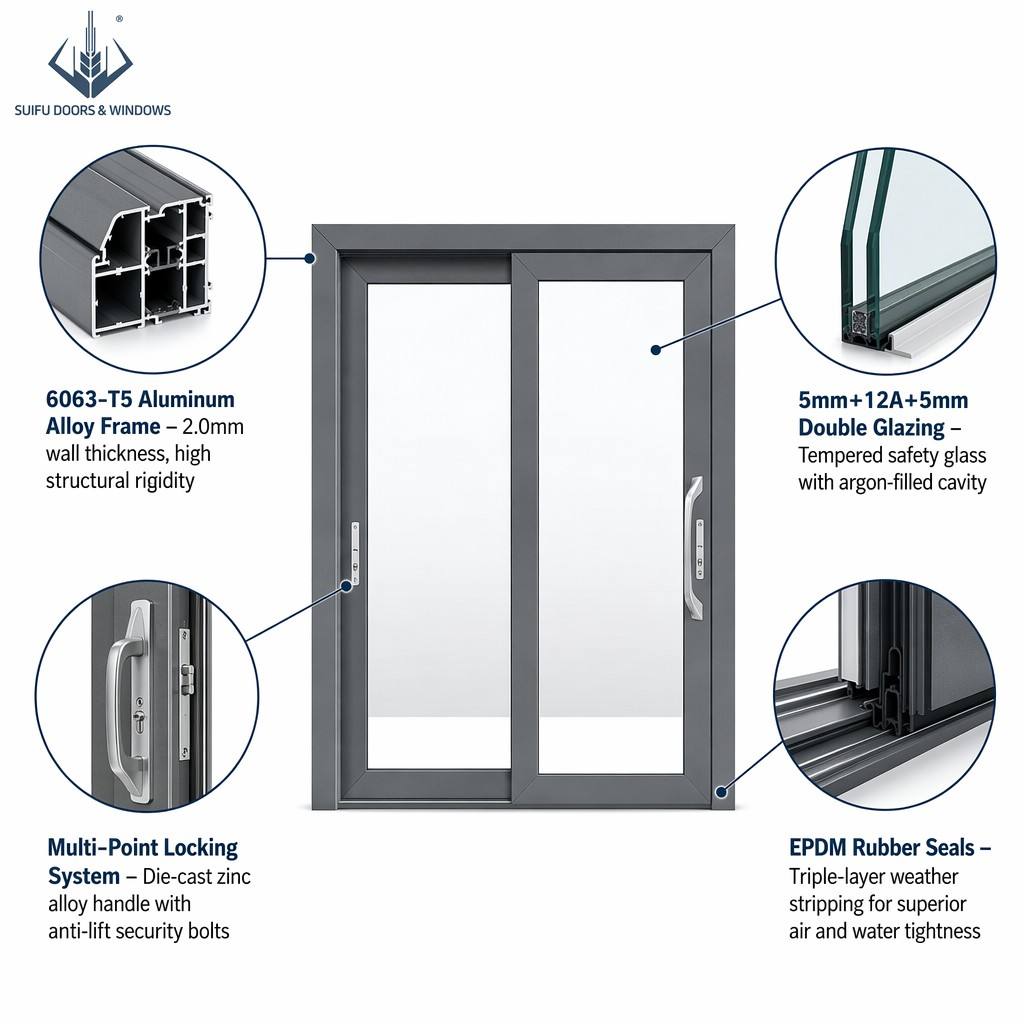 Energy Efficient Aluminum Sliding Patio Door Double Pane Large Custom Multi-Track Commercial Storefront Living Room Noise