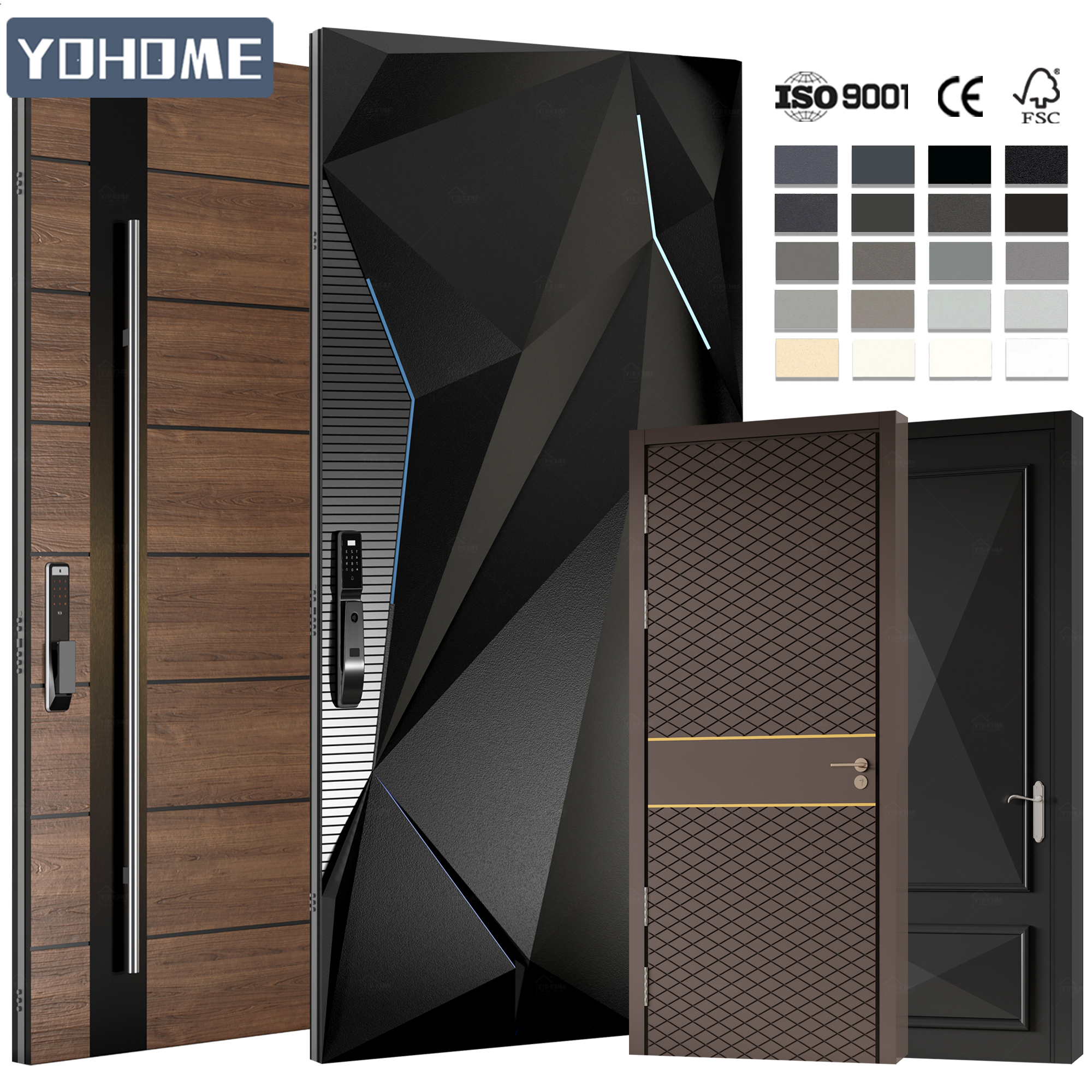 Yohome Unique Gone Groove Design Stable Thermal Insulation Aluminium Entrance Doors Oversized Front Door Pivot Doors Exterior
