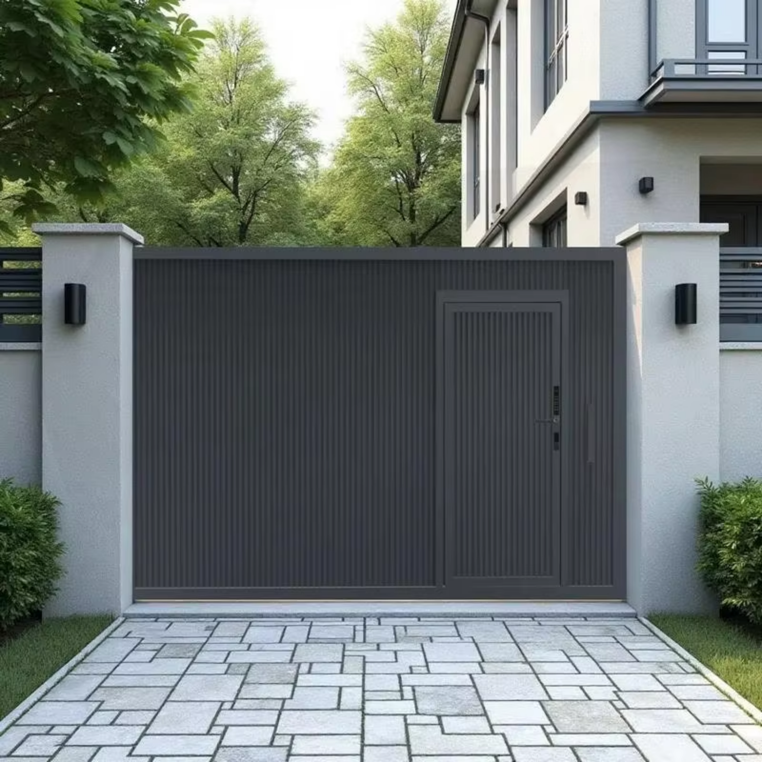 Powder Coated Aluminum Gate Vertical Slat Panel with Pull Handle for Modern Residential House Front Entrance Door Rust Proof