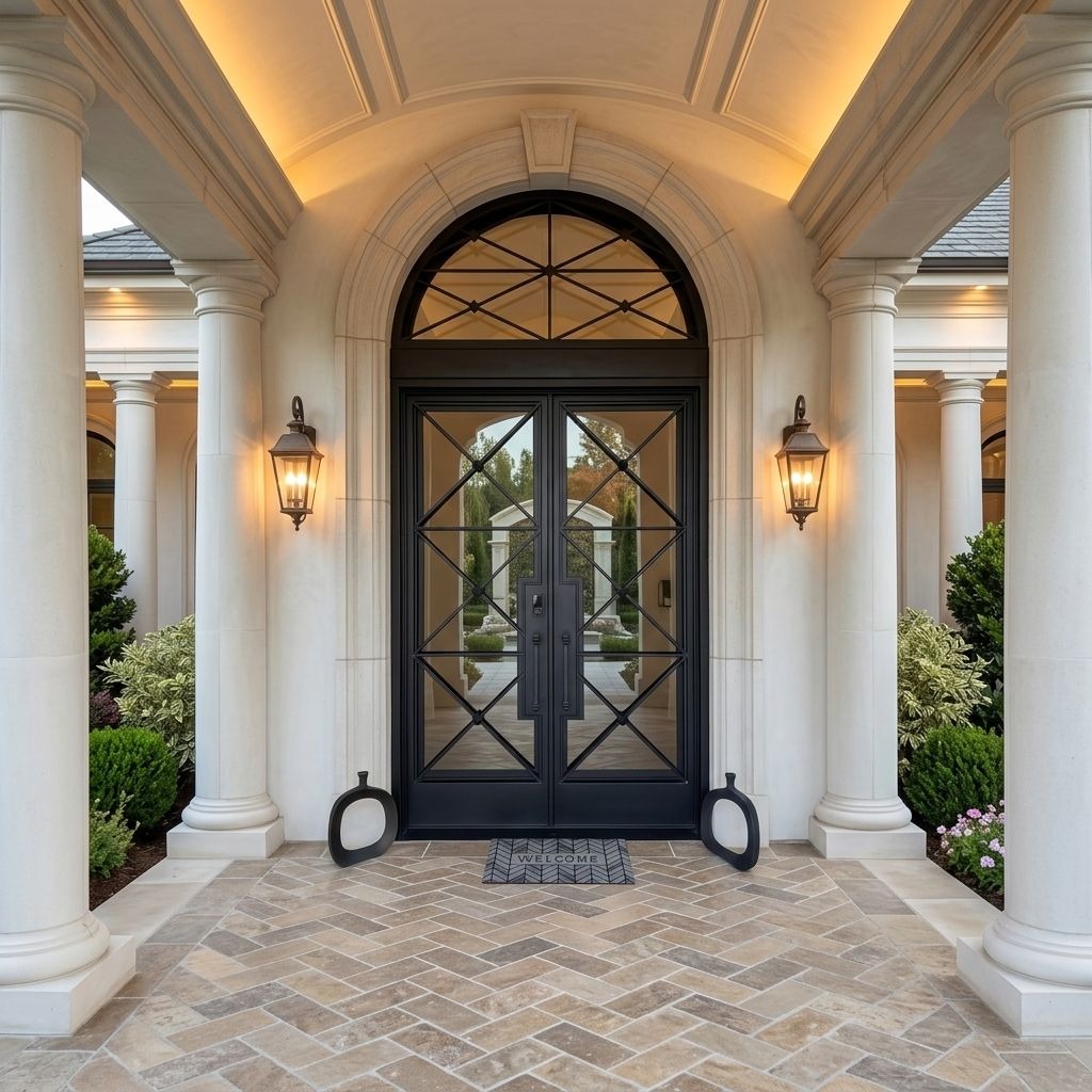 Wrought Iron Double Entry Door Round Top