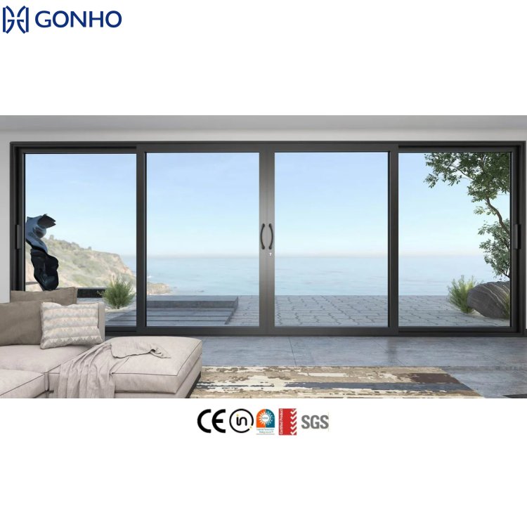 Aluminum Alloy Sliding Glass Patio Doors Hurricane Resistant Windproof Waterproof Soundproof Double Tempered Glass Exterior