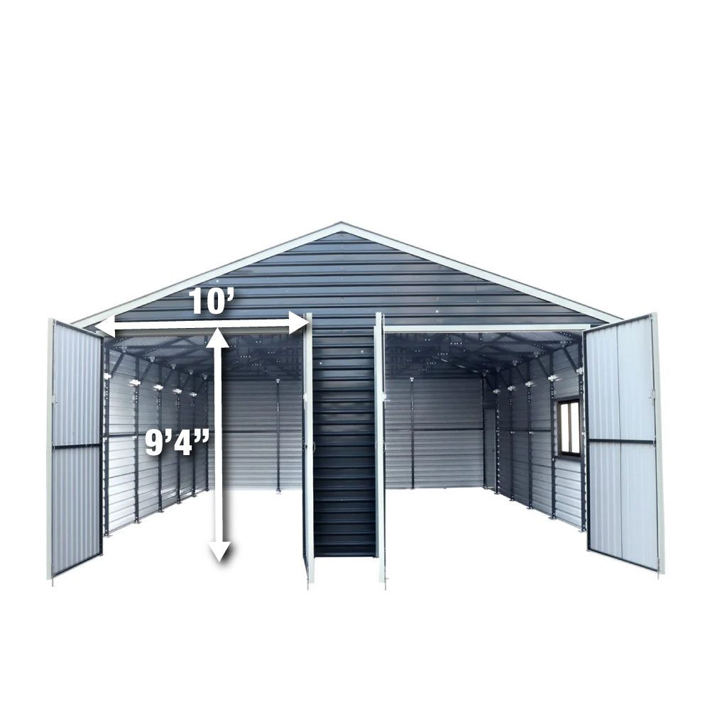 26' X 30' Aluminium Garage Shed 9' High Double Front Doors 14' Peak 780 Sq-Ft 900 Series Double Wall Waterproof 12-Year Limited